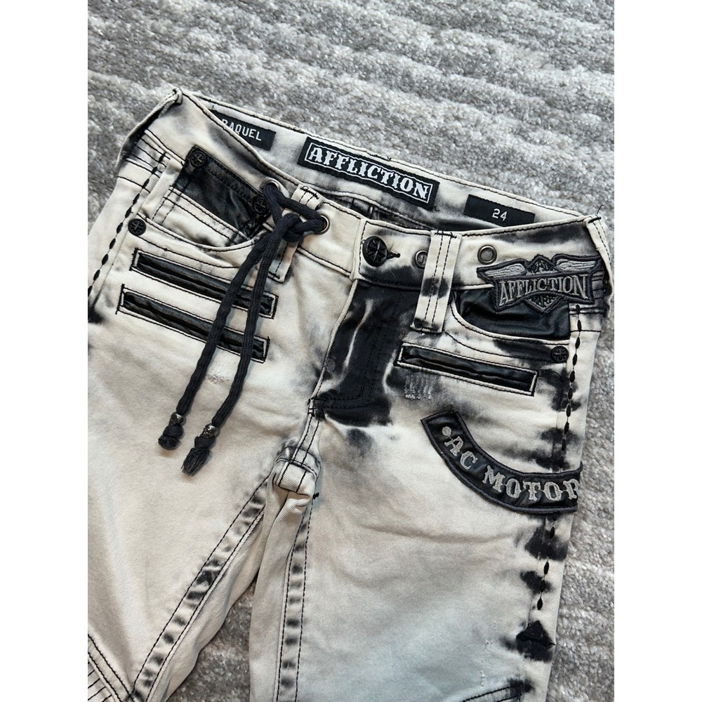 Affliction Raquel Jeans Women 24 Gray Moto Biker Acid Wash Skinny 111SK078